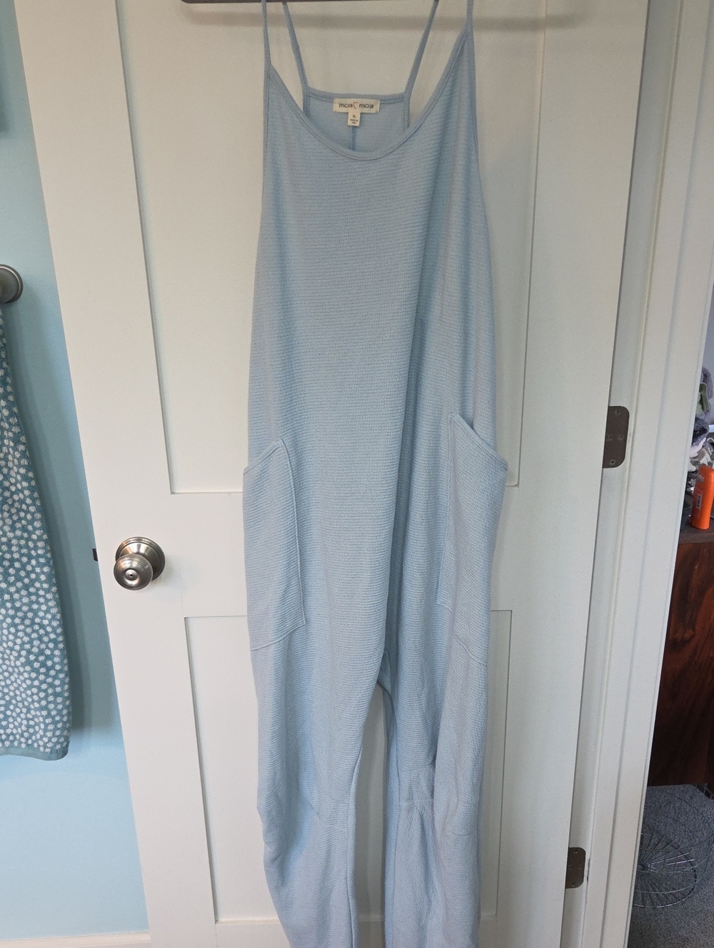 Moa Moa Pale Blue Ribbed Sleeveless Jumpsuit with Pockets